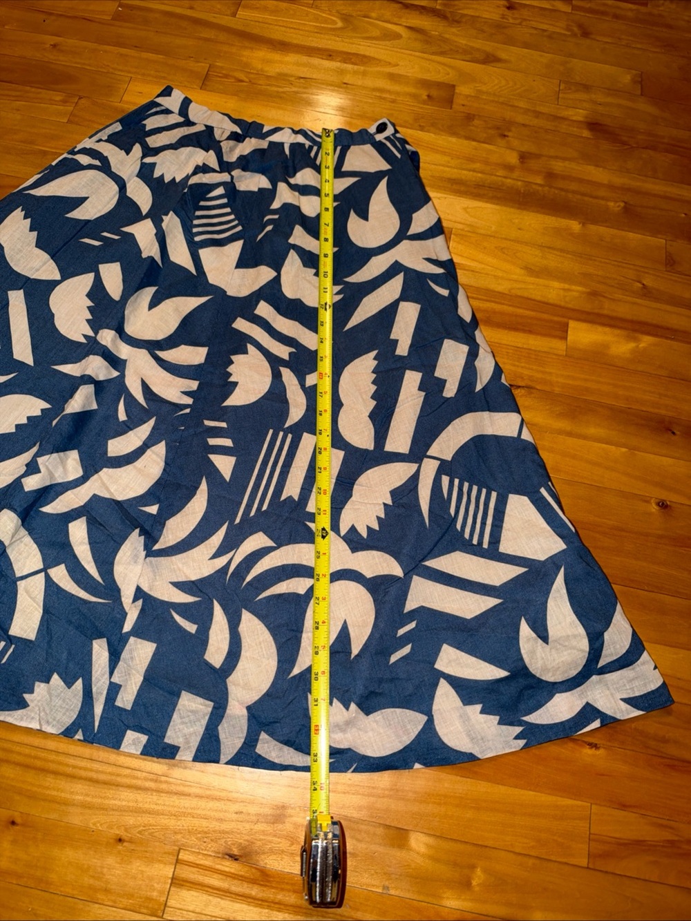 Vintage Women Blue Ivory Abstract Print Full Midi Skirt Lined Pockets 29” Waist - Picture 6 of 8